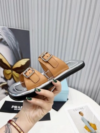 PRADA DOUBLE-STRAP SANDALS IN BROWN LEATHER - PSD041