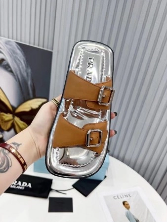 PRADA DOUBLE-STRAP SANDALS IN BROWN LEATHER - PSD041