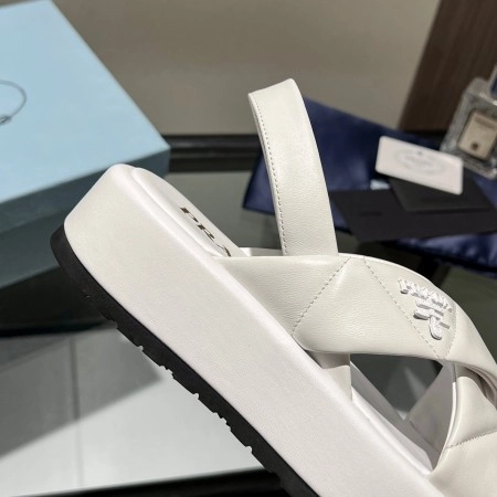 PRADA FLATFORM SANDALS IN WHITE QUILTED NAPPA LEATHER - PSD044