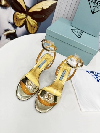 PRADA HEEL SANDALS 85MM IN GOLD METALLIC LEATHER - PSD058