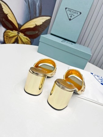 PRADA HEELED SLIDE SANDALS 65MM IN GOLD METALLIC LEATHER - PSD033
