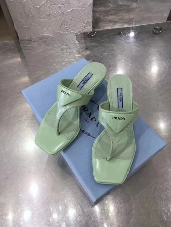 PRADA HEELED THONG SANDALS IN AQUA BRUSHED LEATHER - PSD051