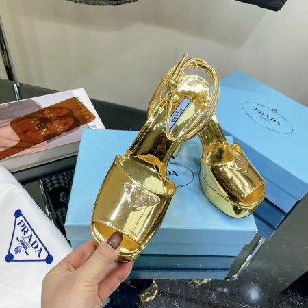 PRADA PLATFORM SANDALS 135MM IN GOLD METALLIC LEATHER - PSD057