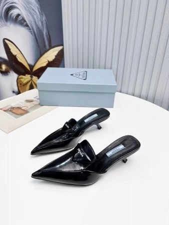 PRADA SABOTS MULES IN BLACK BRUSHED LEATHER - PSD054