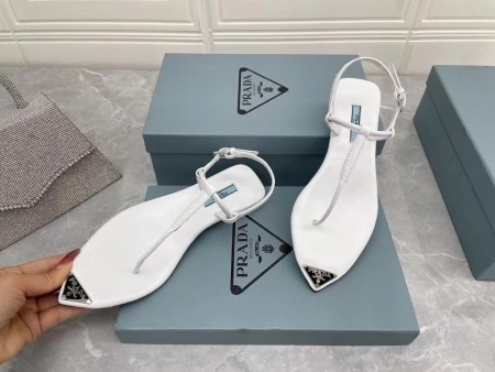 PRADA THONG SANDALS IN WHITE BRUSHED LEATHER - PSD046