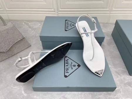 PRADA THONG SANDALS IN WHITE BRUSHED LEATHER - PSD046