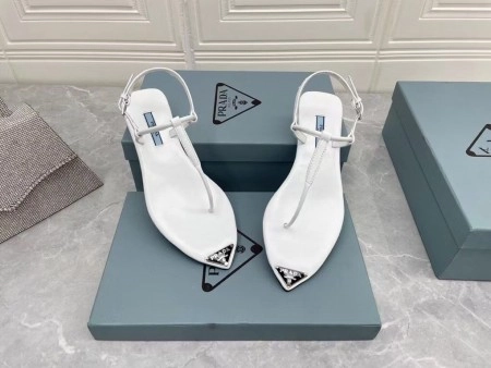 PRADA THONG SANDALS IN WHITE BRUSHED LEATHER - PSD046
