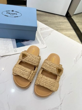 PRADA WOMEN'S CROCHET SANDALS IN NATURAL RAFFIA - PSD026