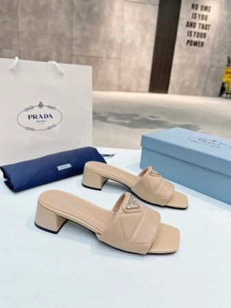 PRADA WOMEN'S SLIDES SANDALS 35MM IN BEIGE NAPPA LEATHER - PSD032