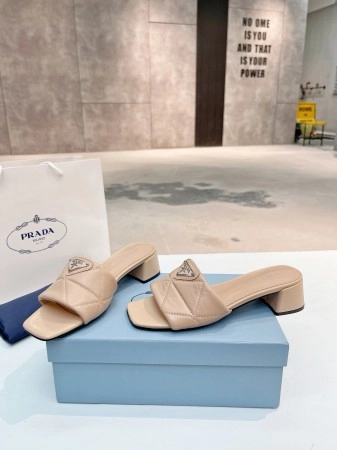 PRADA WOMEN'S SLIDES SANDALS 35MM IN BEIGE NAPPA LEATHER - PSD032