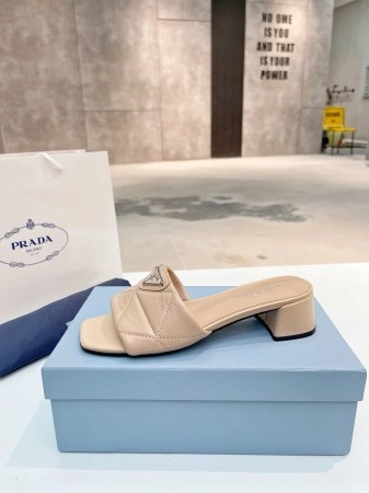 PRADA WOMEN'S SLIDES SANDALS 35MM IN BEIGE NAPPA LEATHER - PSD032