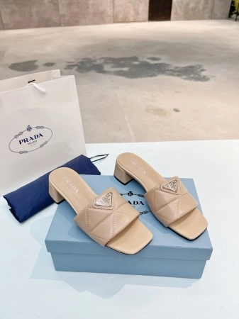 PRADA WOMEN'S SLIDES SANDALS 35MM IN BEIGE NAPPA LEATHER - PSD032