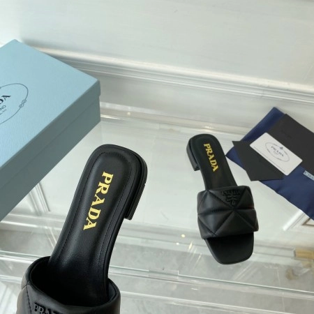 PRADA WOMEN'S SLIDES SANDALS IN BLACK NAPPA LEATHER - PSD061