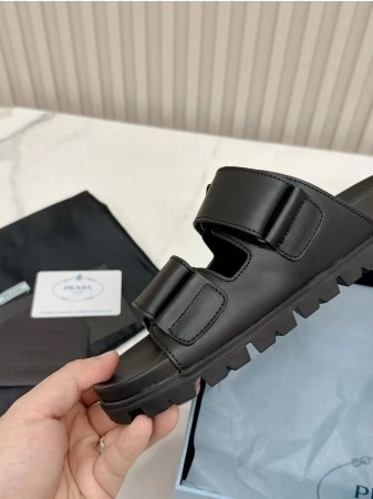 PRADA WOMEN'S STRAP SLIDES SANDALS IN BLACK CALFSKIN - PSD027