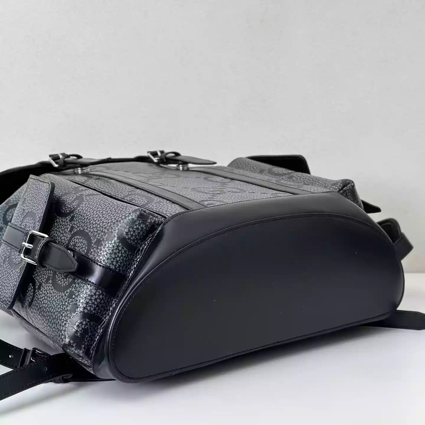 GG jumbo large backpack in grey and black GG leather