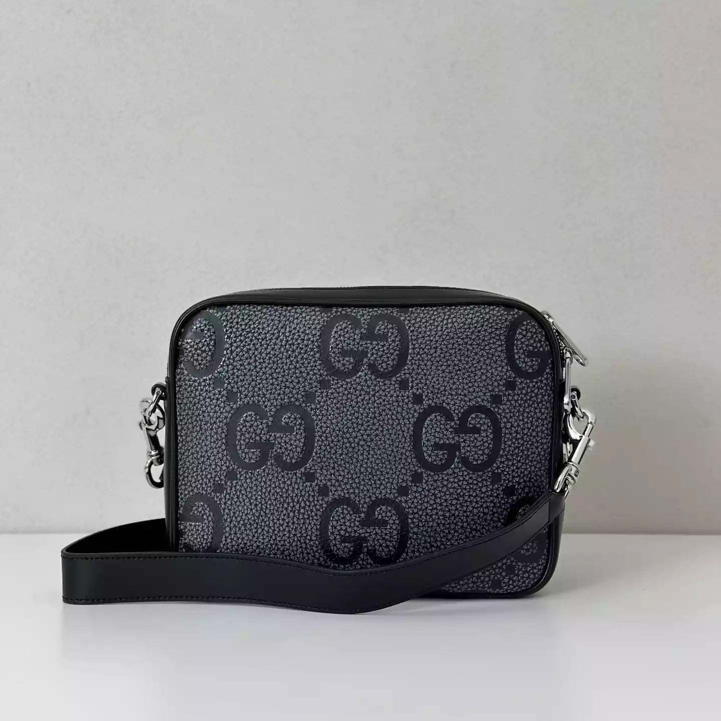 GG jumbo small crossbody bag in grey and black GG leather - BG077 GG jumbo small crossbody bag in grey and black GG leather