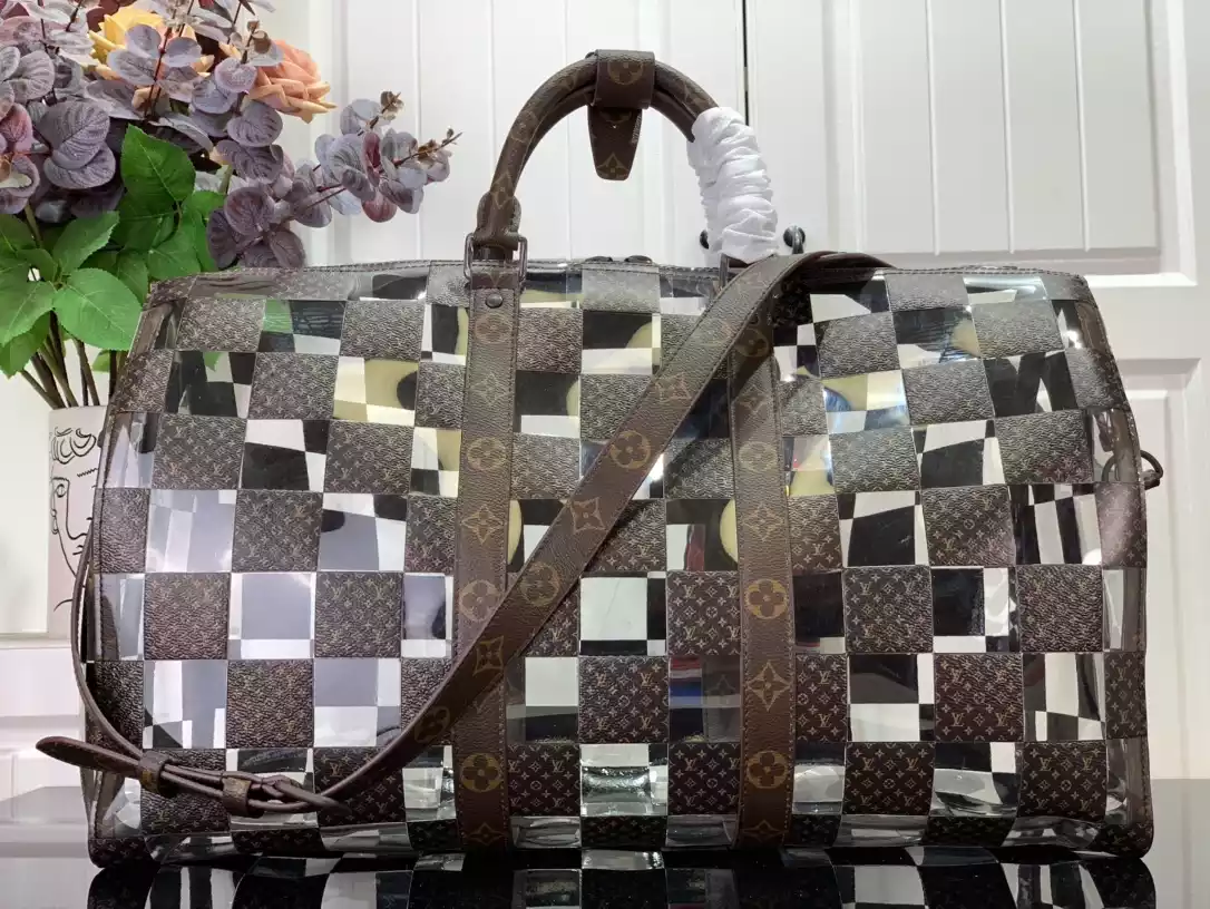 KEEPALL BAG IN WHITE, GREY AND BROWN - LW364 DISCOVERY BACKPACK PM SKY BLUE MONOGRAM CANVAS