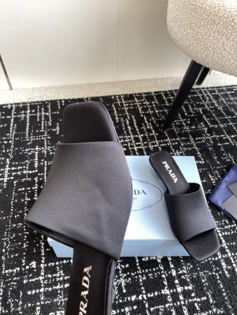 PRADA HEELED SLIDES 35MM IN BLACK SATIN - PSD066