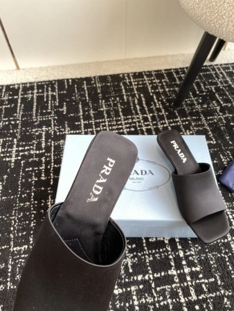 PRADA HEELED SLIDES 35MM IN BLACK SATIN - PSD066