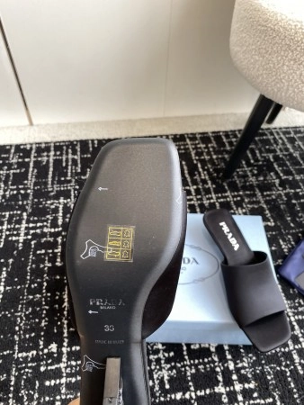 PRADA HEELED SLIDES 35MM IN BLACK SATIN - PSD066