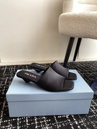 PRADA HEELED SLIDES 35MM IN BLACK SATIN - PSD066