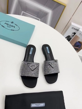 PRADA WOMEN'S SATIN SLIDES WITH CRYSTALS - PSD085