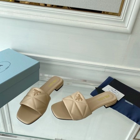 PRADA WOMEN'S SLIDES SANDALS IN BEIGE NAPPA LEATHER - PSD076