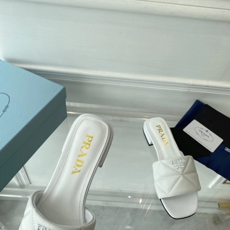 PRADA WOMEN'S SLIDES SANDALS IN WHITE NAPPA LEATHER - PSD077