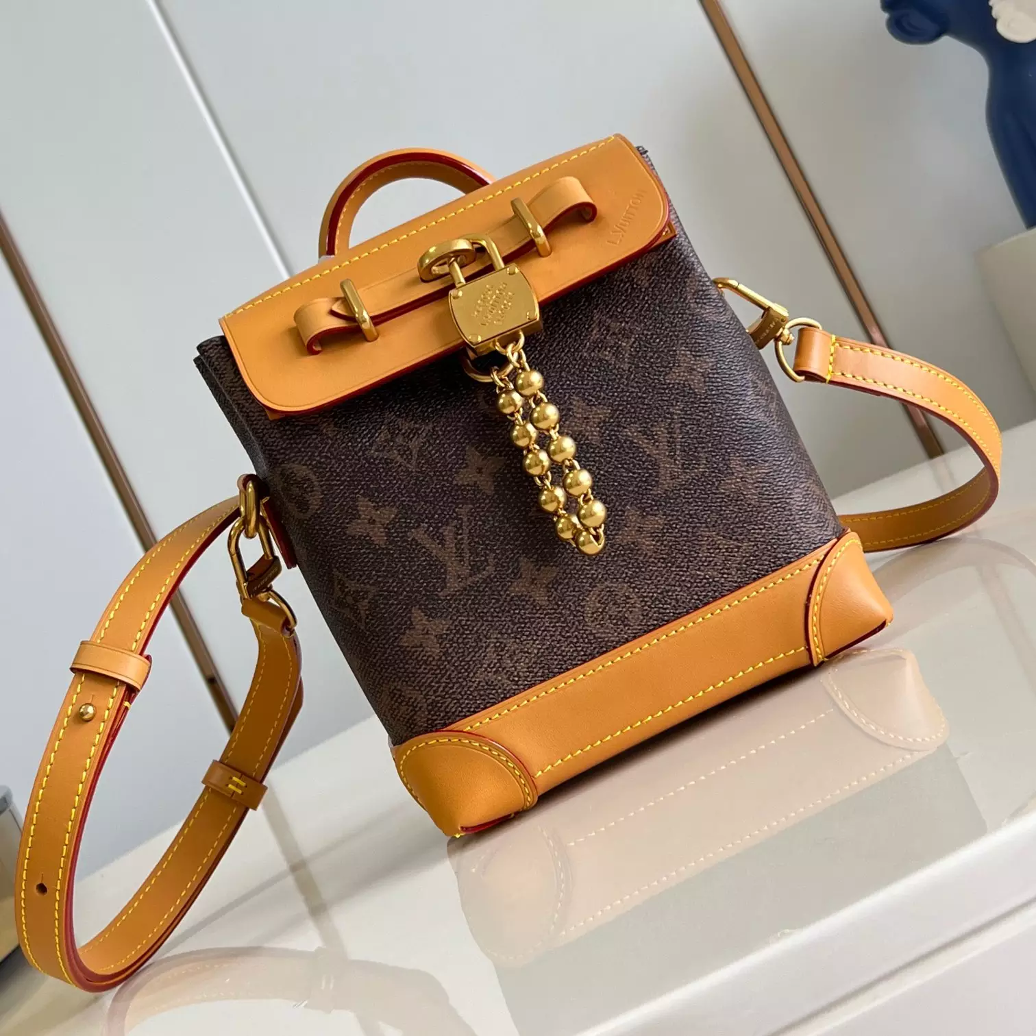 STEAMER 15 BROWN MONOGRAM DUST CANVAS M11630 - LW436 DISCOVERY BACKPACK PM SKY BLUE MONOGRAM CANVAS