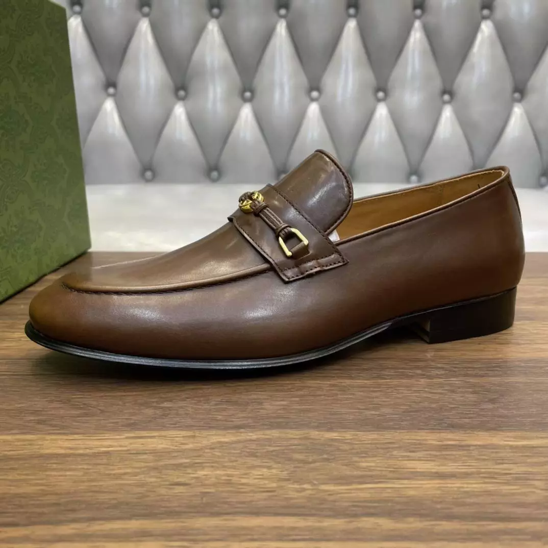 LEATHER LOAFERS WITH INTERLOCKING G IN BROWN - GL112