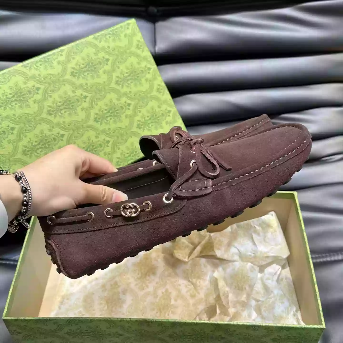 MEN'S DRIVER WITH INTERLOCKING G IN DARK BROWN - GL099