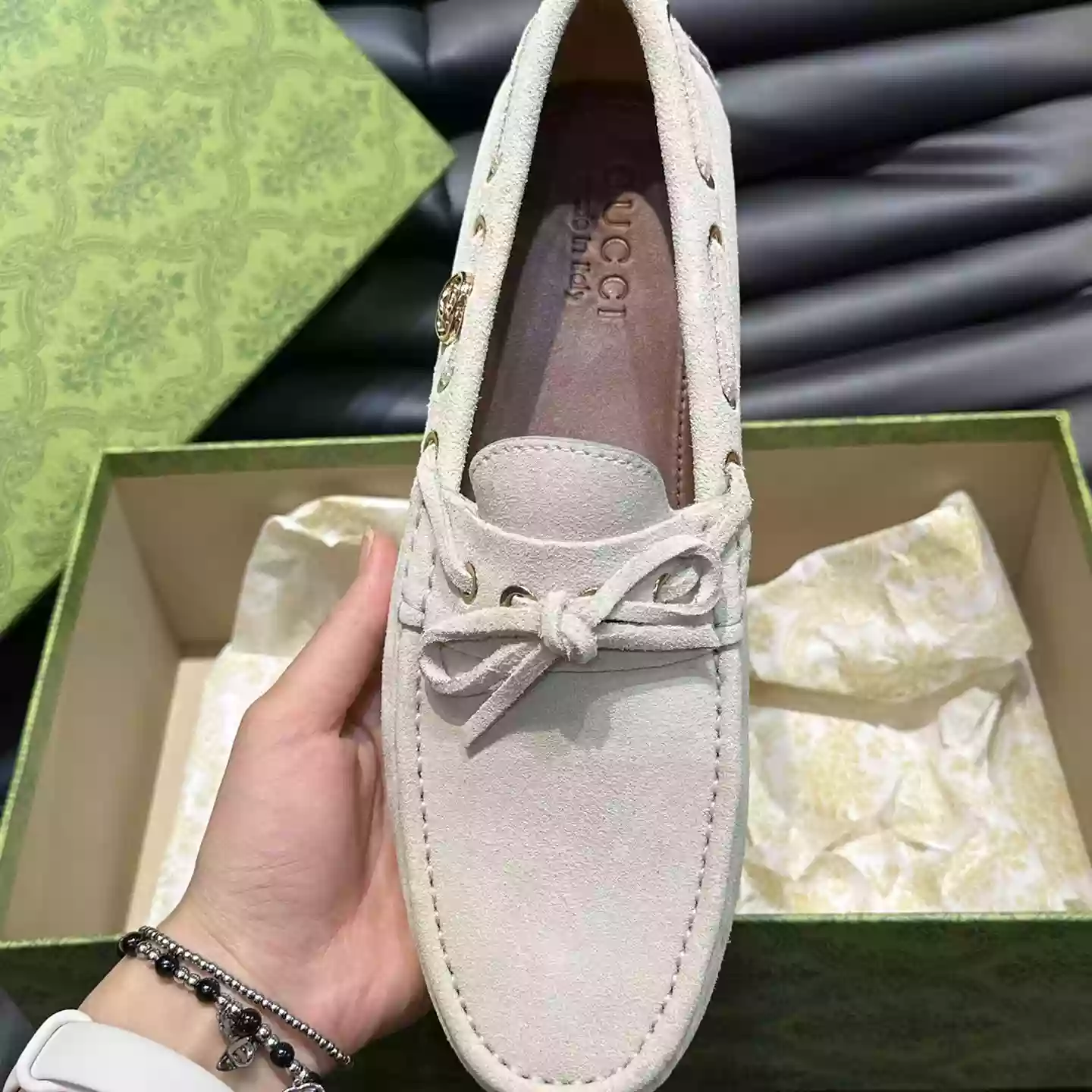 MEN'S DRIVER WITH INTERLOCKING G IN WHITE - GL101