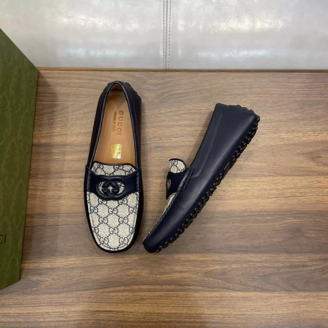 MEN'S INTERLOCKING G DRIVER BLUE LEATHER - GL108