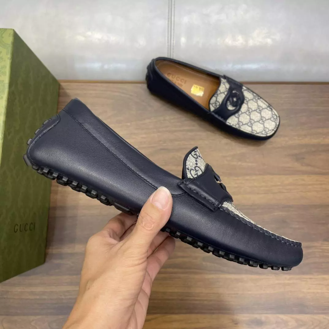 MEN'S INTERLOCKING G DRIVER BLUE LEATHER - GL108