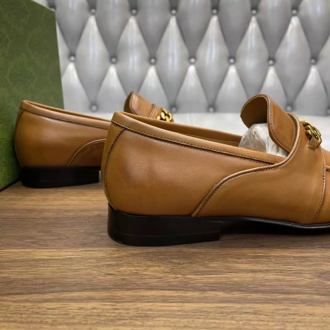 MEN'S LEATHER LOAFERS WITH INTERLOCKING G IN BROWN - GL110