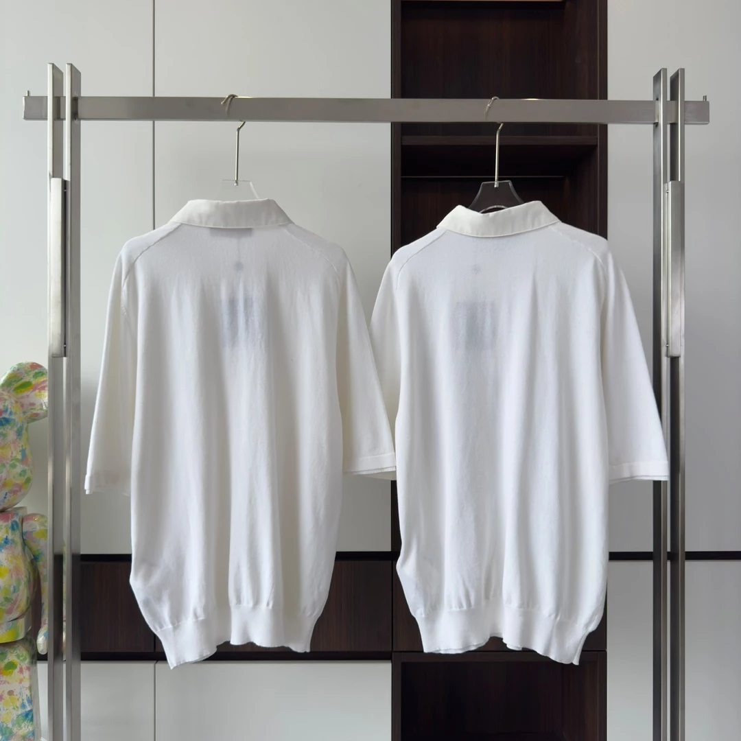 EMBROIDERED SHORT-SLEEVED COTTON BLEND POLO SHIRT IN WHITE - LVTS141 Damier Jacquard Short-Sleeved Crewneck - LVTS089