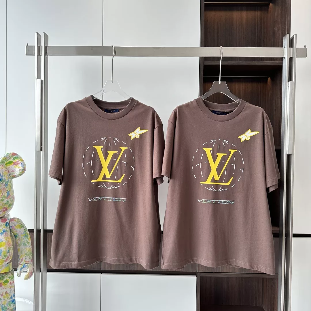 WASHED EMBELLISHED COTTON T-SHIRT - LVTS129 Damier Jacquard Short-Sleeved Crewneck - LVTS089