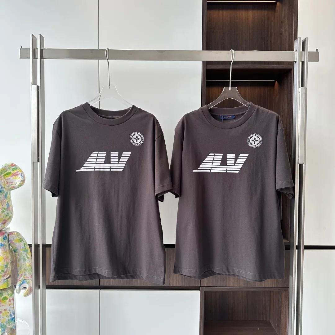 WASHED PRINTED COTTON T-SHIRT DARK EBONY - LVTS136 Damier Jacquard Short-Sleeved Crewneck - LVTS089